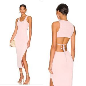 Superdown Marissa Midi Dress in Baby Pink stretch open back tie Revolve